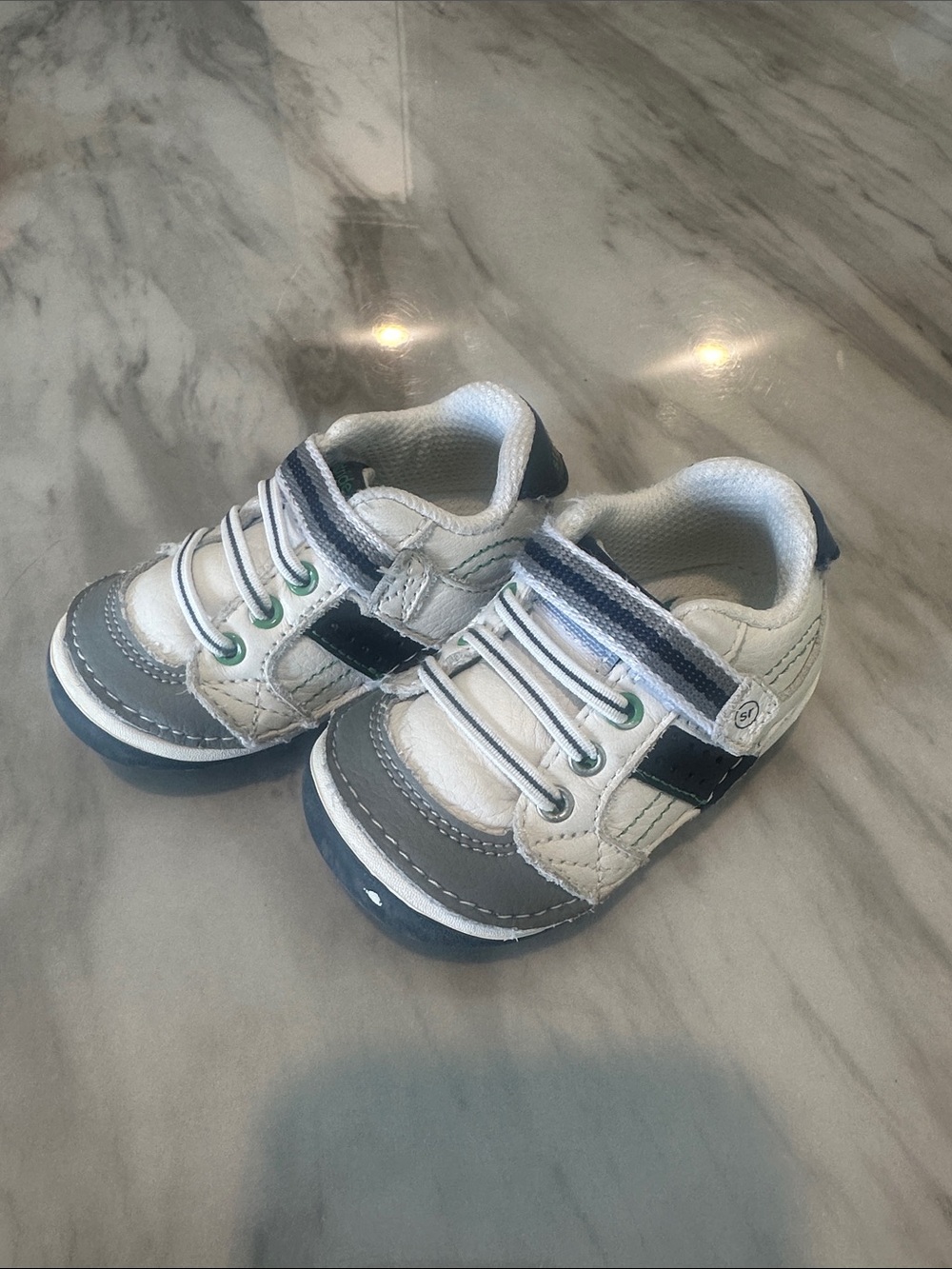 Stride Rite White and Gray Toddler Sneakers with Navy Accents